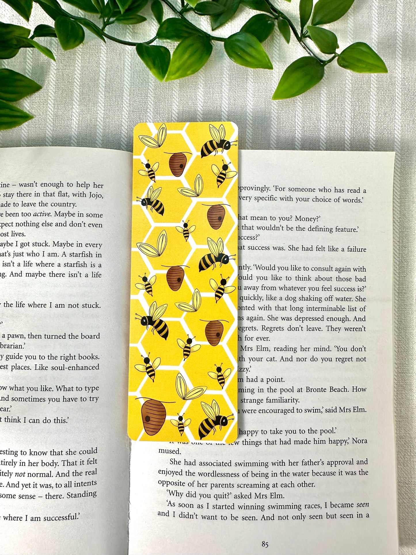 bumble bee, bee yourself traditional bookmark curved edge, bright yellow on book