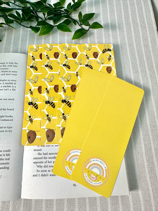 bumble bee, bee yourself traditional bookmark curved edge, bright yellow ad a group with back of bookmark chowing