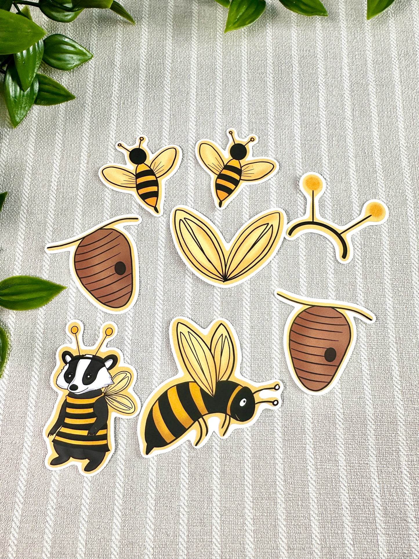 bee waterproof sticker pack vinyl laid out and close up