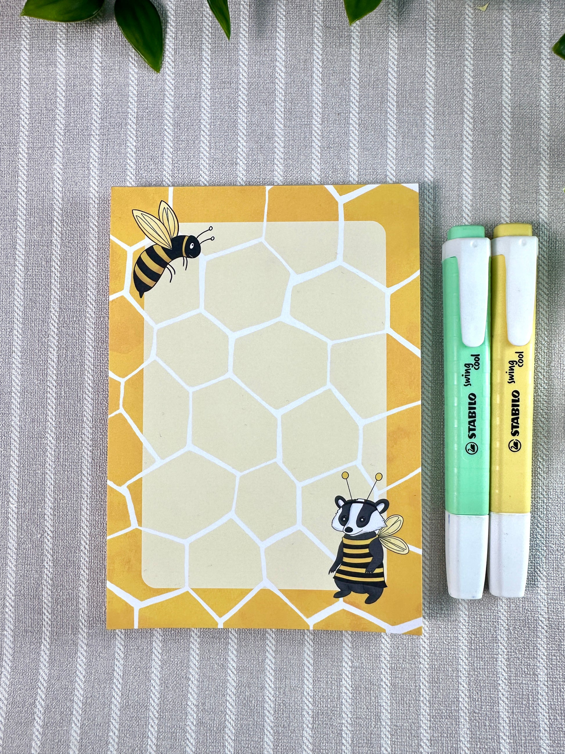 bumble bee and badger notepad a6 top down