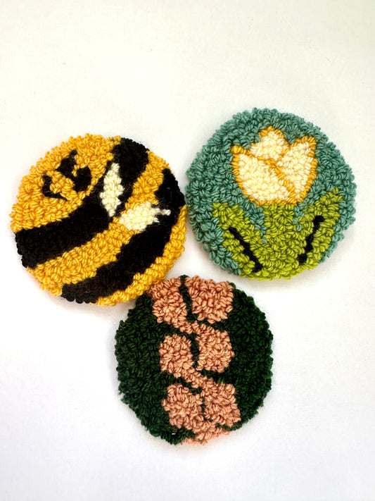 Punch Needle green patterned Car Coaster