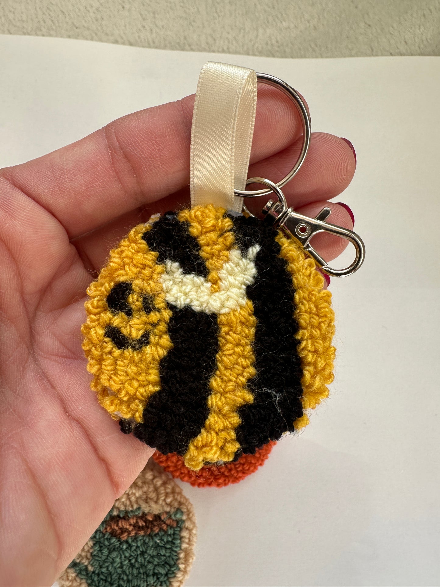 Bee Punch Needle Keyring