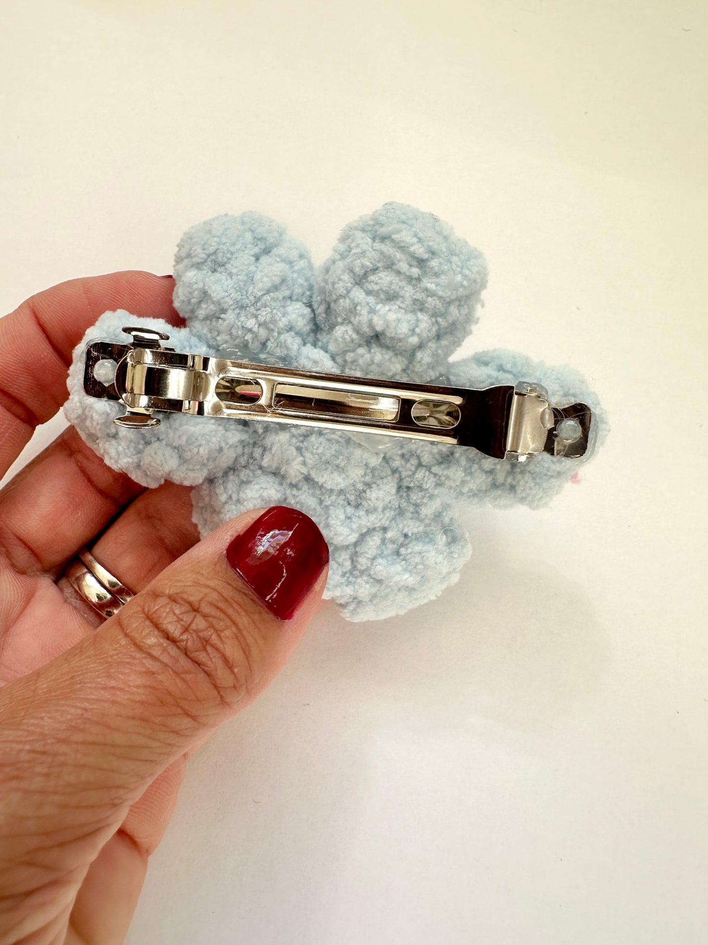 Cute Plush Blue Crochet Flower Hair Clip