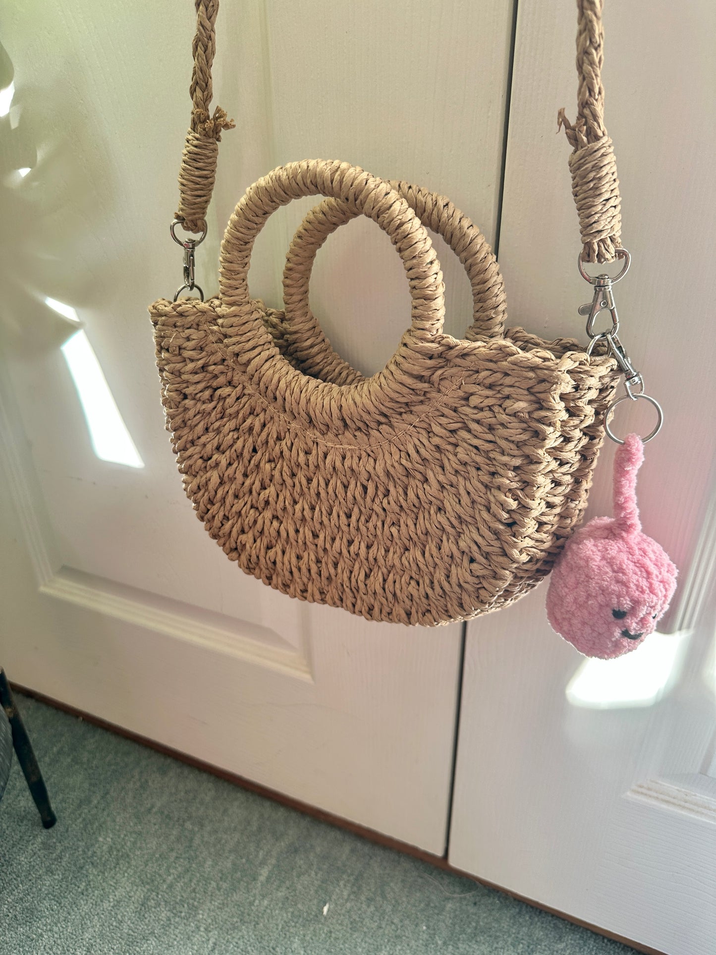 Cute Plush Crochet Pink Marshmallow keyring