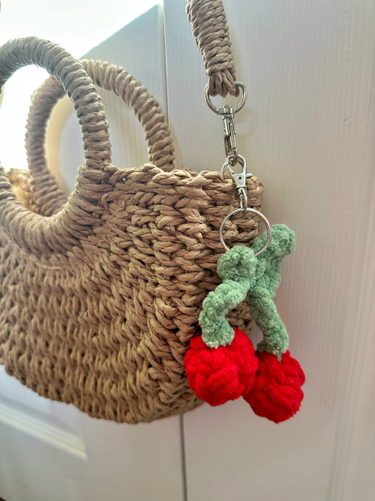 Cute Plush Crochet cherries keyring