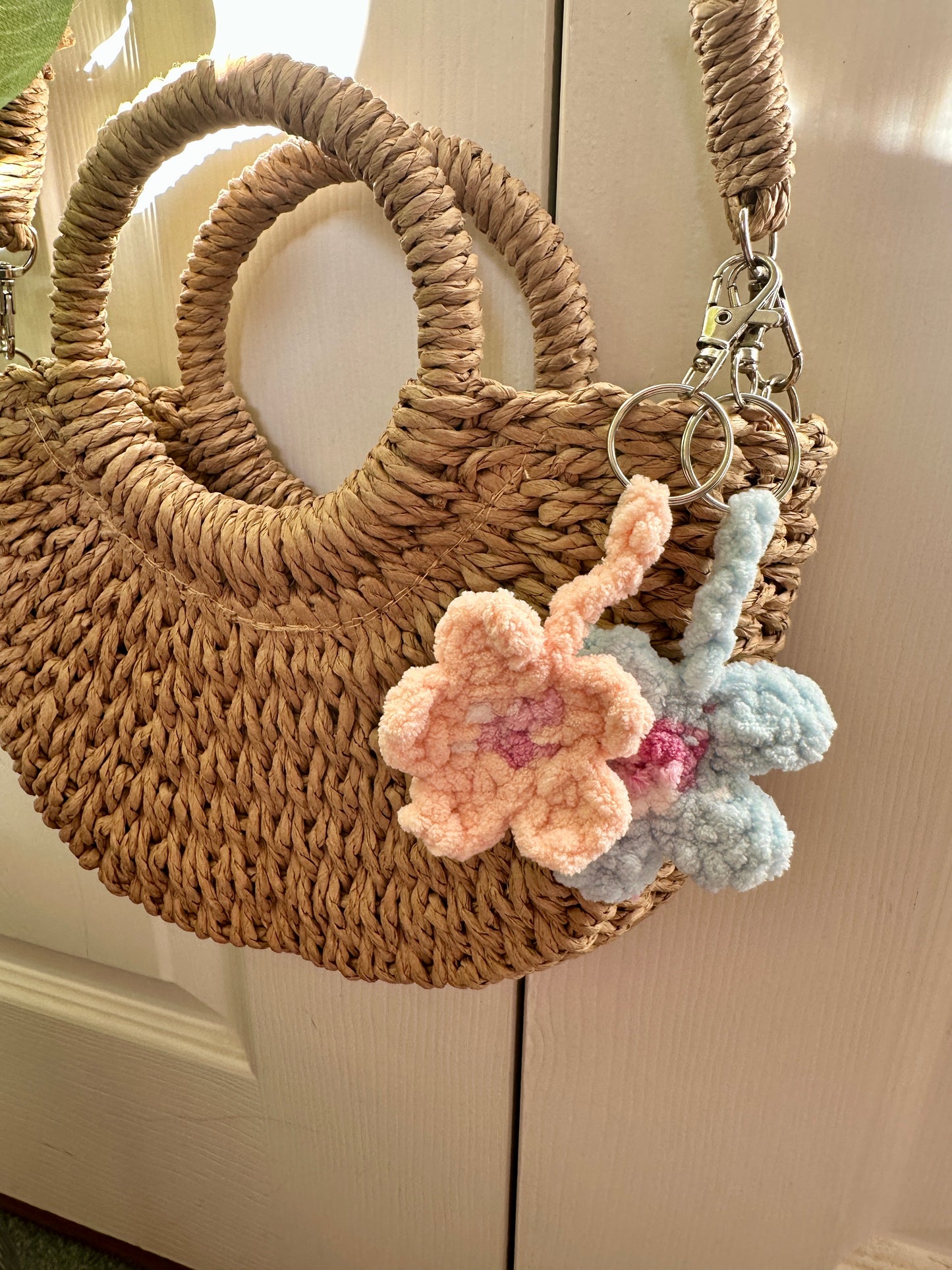 Cute Plush Pink Crochet Flower Key Ring