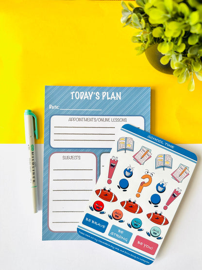 A5 student planner notepad front with sticker sheet