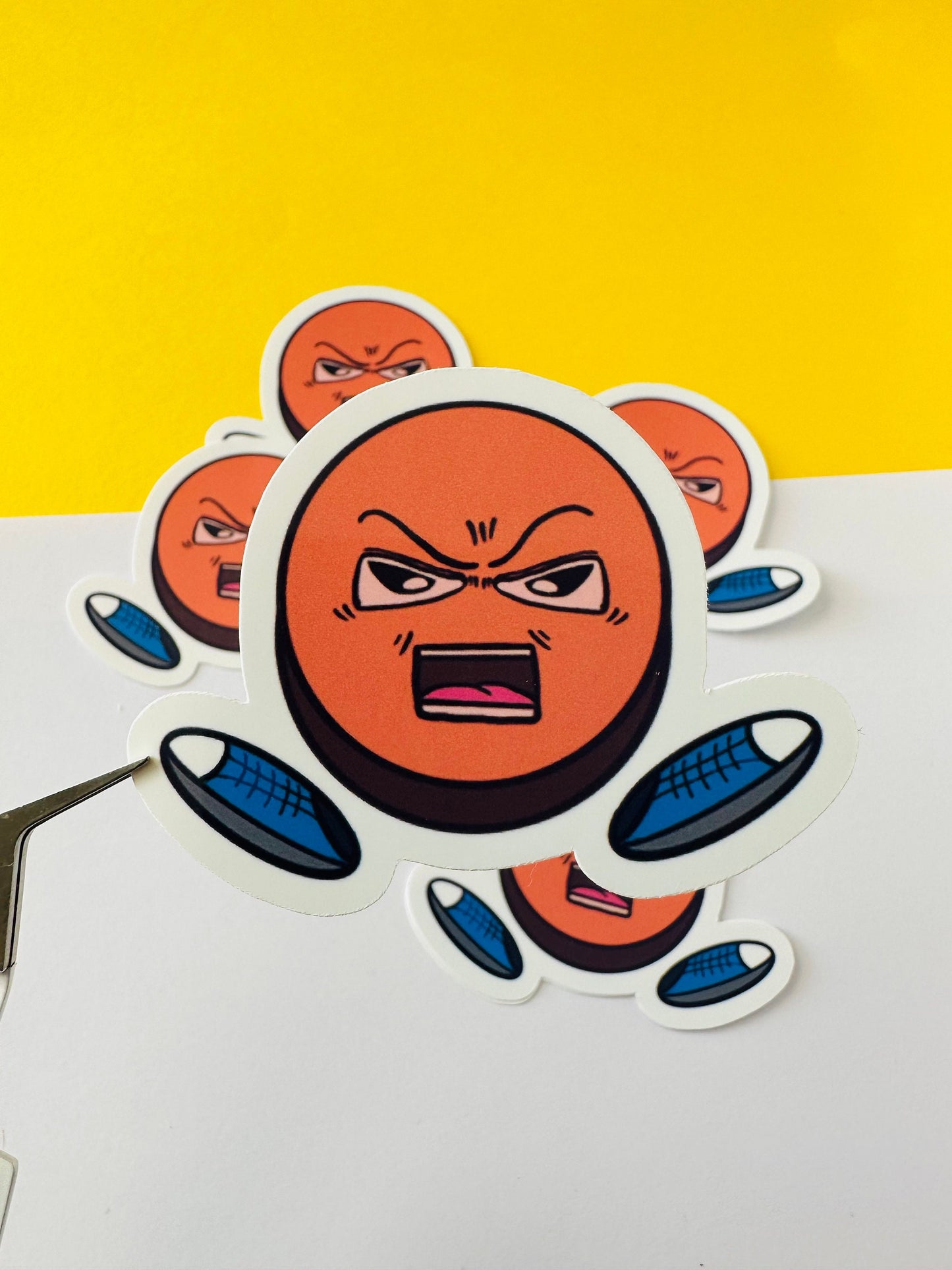 Mr Full Stop Cute Vinyl Waterproof Sticker held up