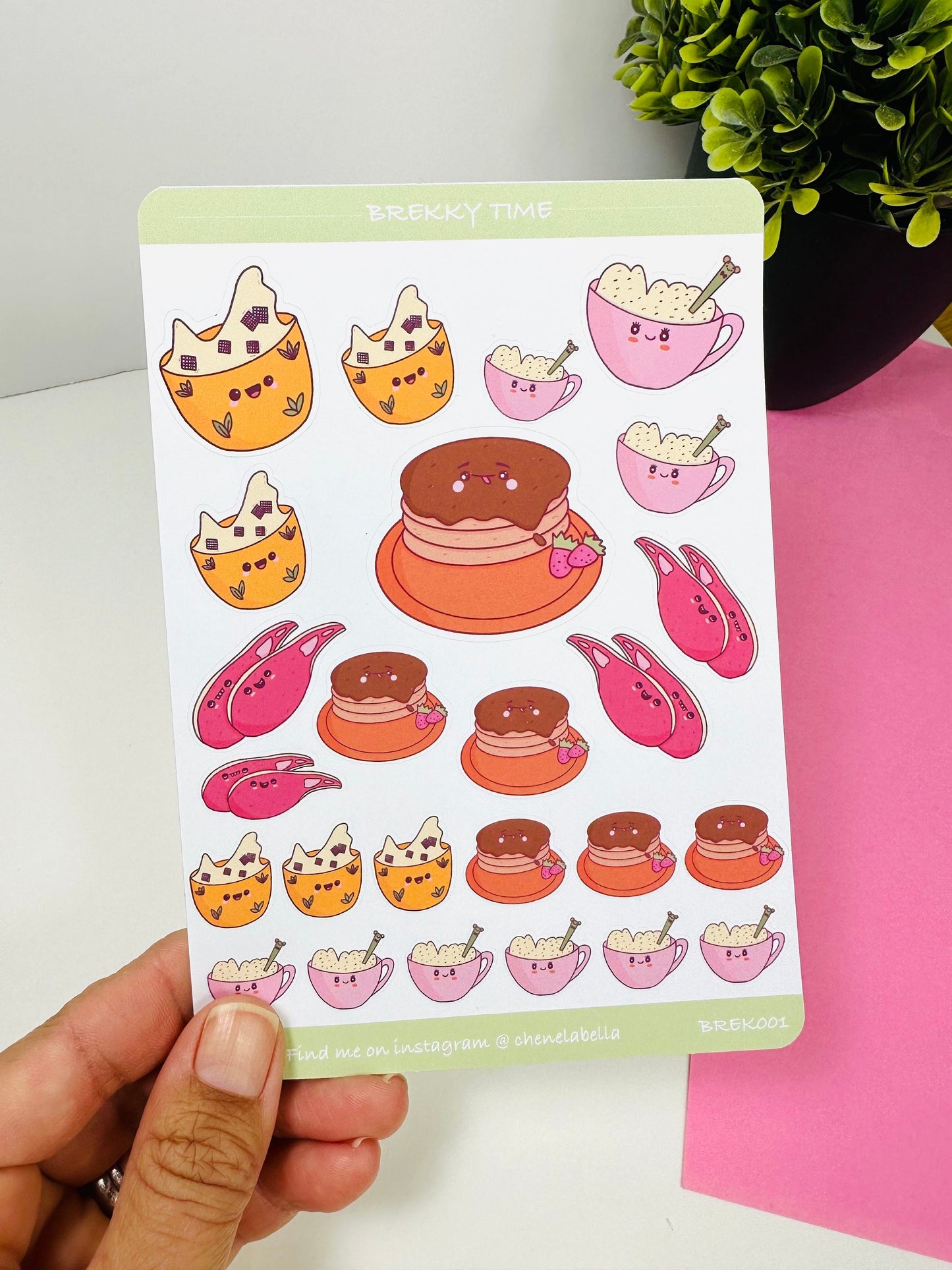 Cute Kawaii breakfast sticker sheet held up