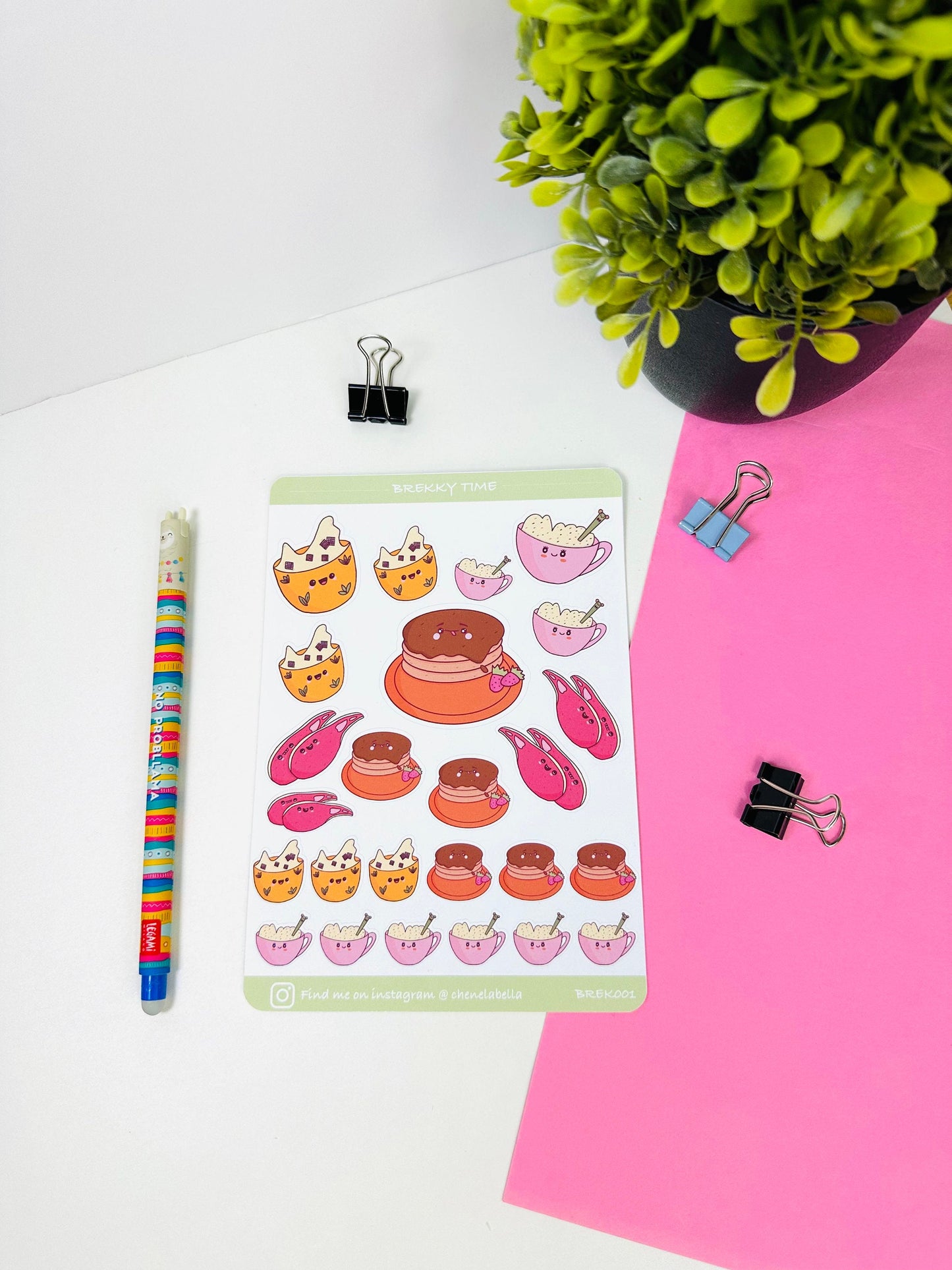 Cute Kawaii breakfast sticker sheet staged
