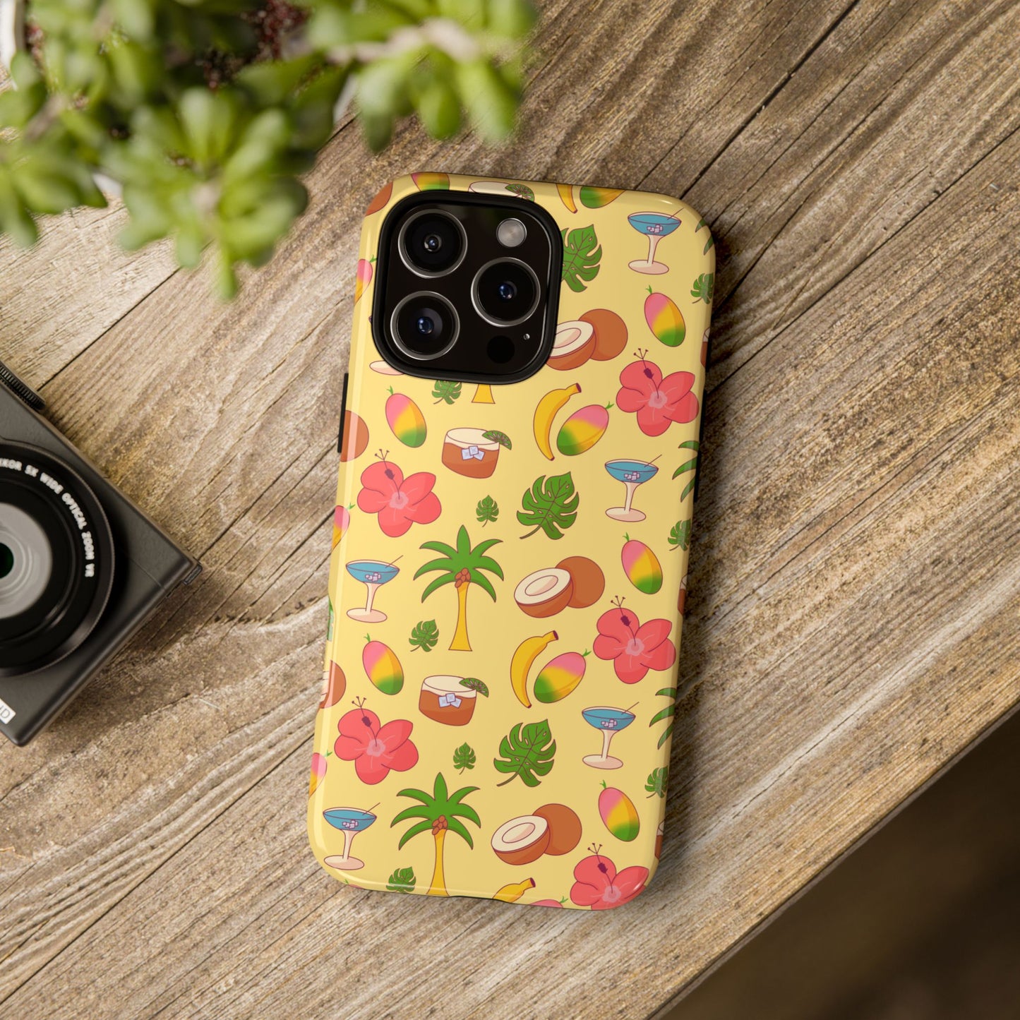 Tropical Cocktail Phone Case – Retro Summer Fruit & Palm Tree Pattern for iPhone & Samsung