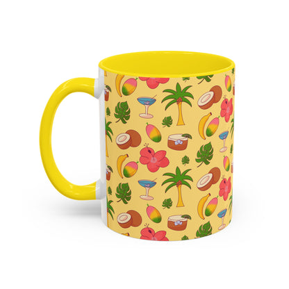 Tropical Pattern Coffee Mug — Pink Accent Beach Fruit & Palm Design (11oz)