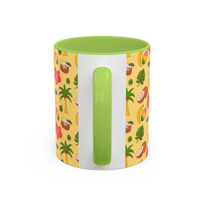 Tropical Pattern Coffee Mug — Pink Accent Beach Fruit & Palm Design (11oz)