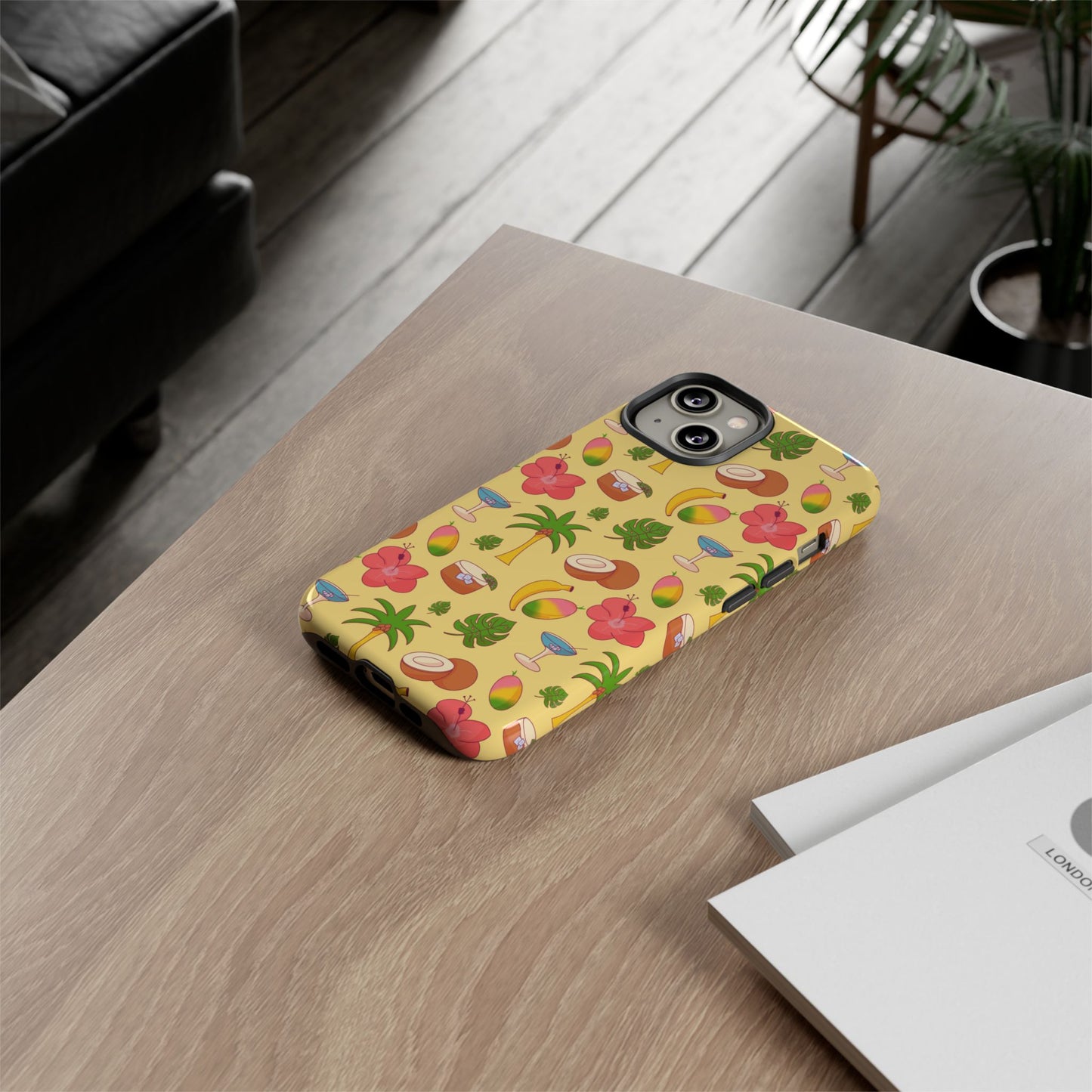 Tropical Cocktail Phone Case – Retro Summer Fruit & Palm Tree Pattern for iPhone & Samsung