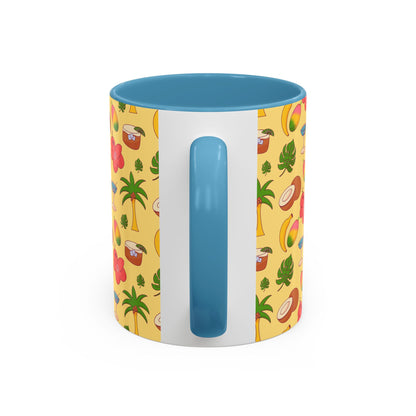 Tropical Pattern Coffee Mug — Pink Accent Beach Fruit & Palm Design (11oz)