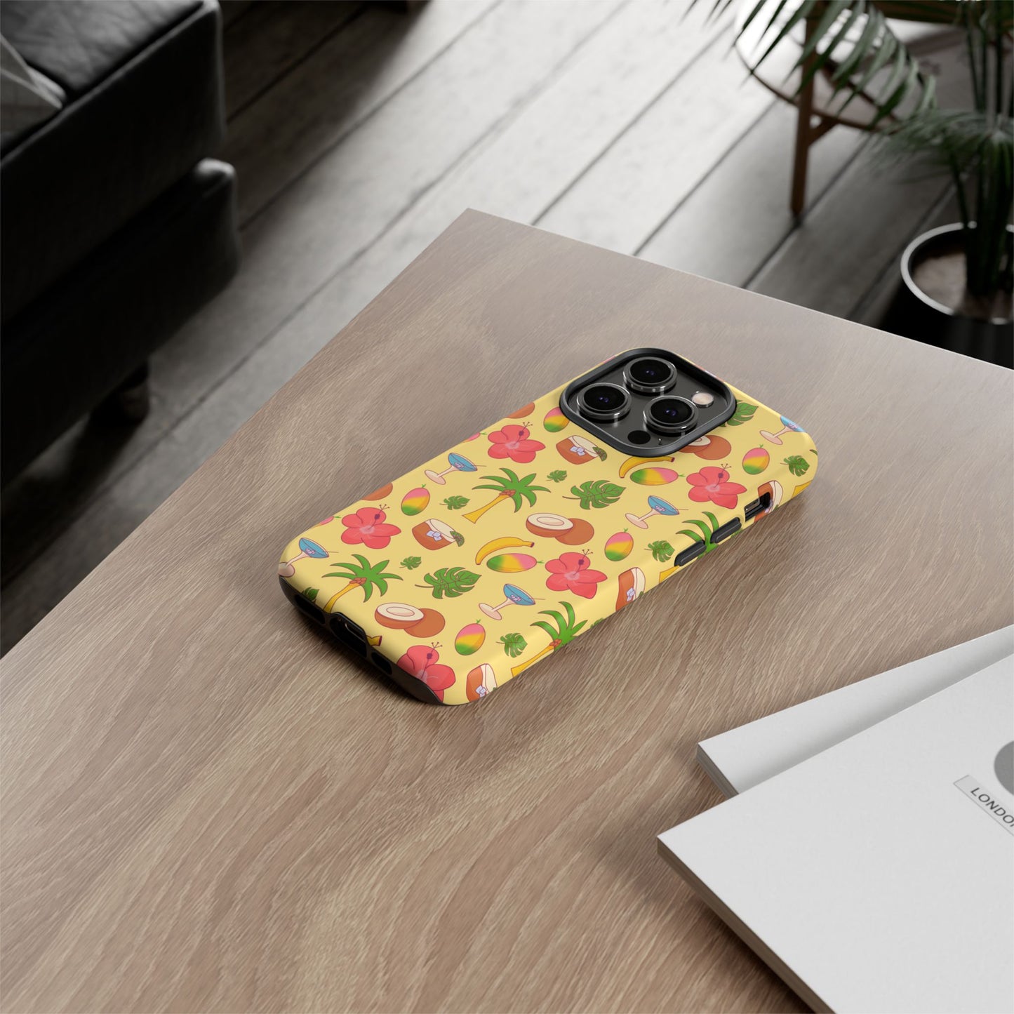 Tropical Cocktail Phone Case – Retro Summer Fruit & Palm Tree Pattern for iPhone & Samsung