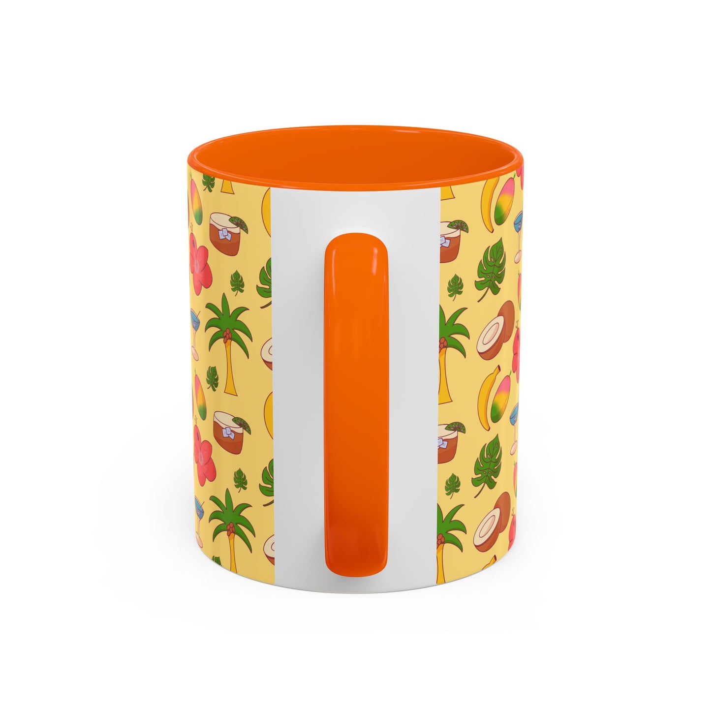 Tropical Pattern Coffee Mug — Pink Accent Beach Fruit & Palm Design (11oz)