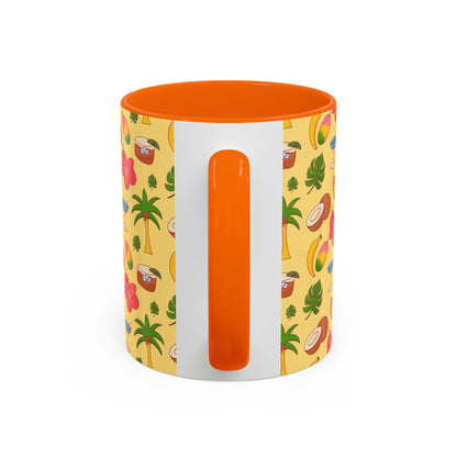 Tropical Pattern Coffee Mug — Pink Accent Beach Fruit & Palm Design (11oz)