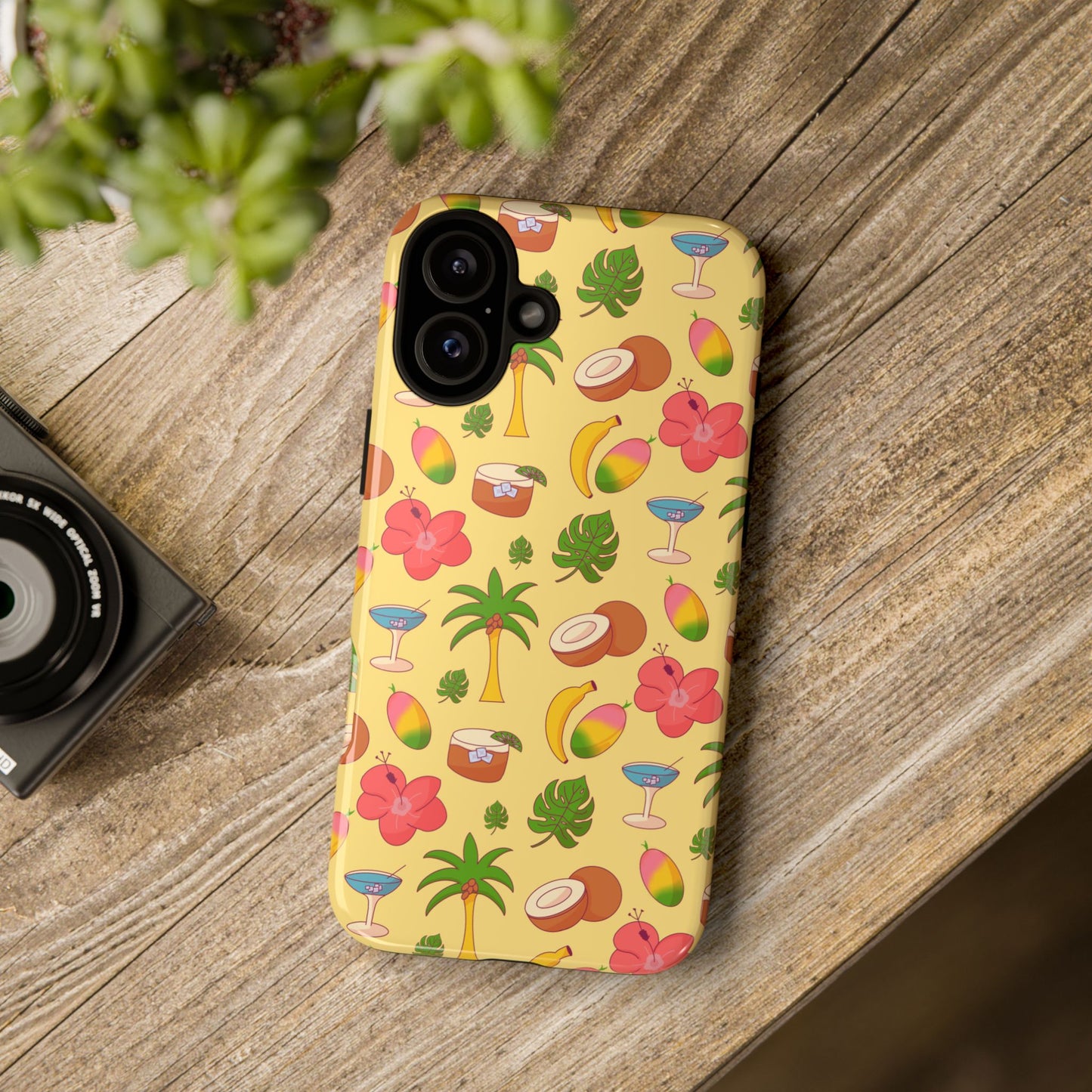 Tropical Cocktail Phone Case – Retro Summer Fruit & Palm Tree Pattern for iPhone & Samsung
