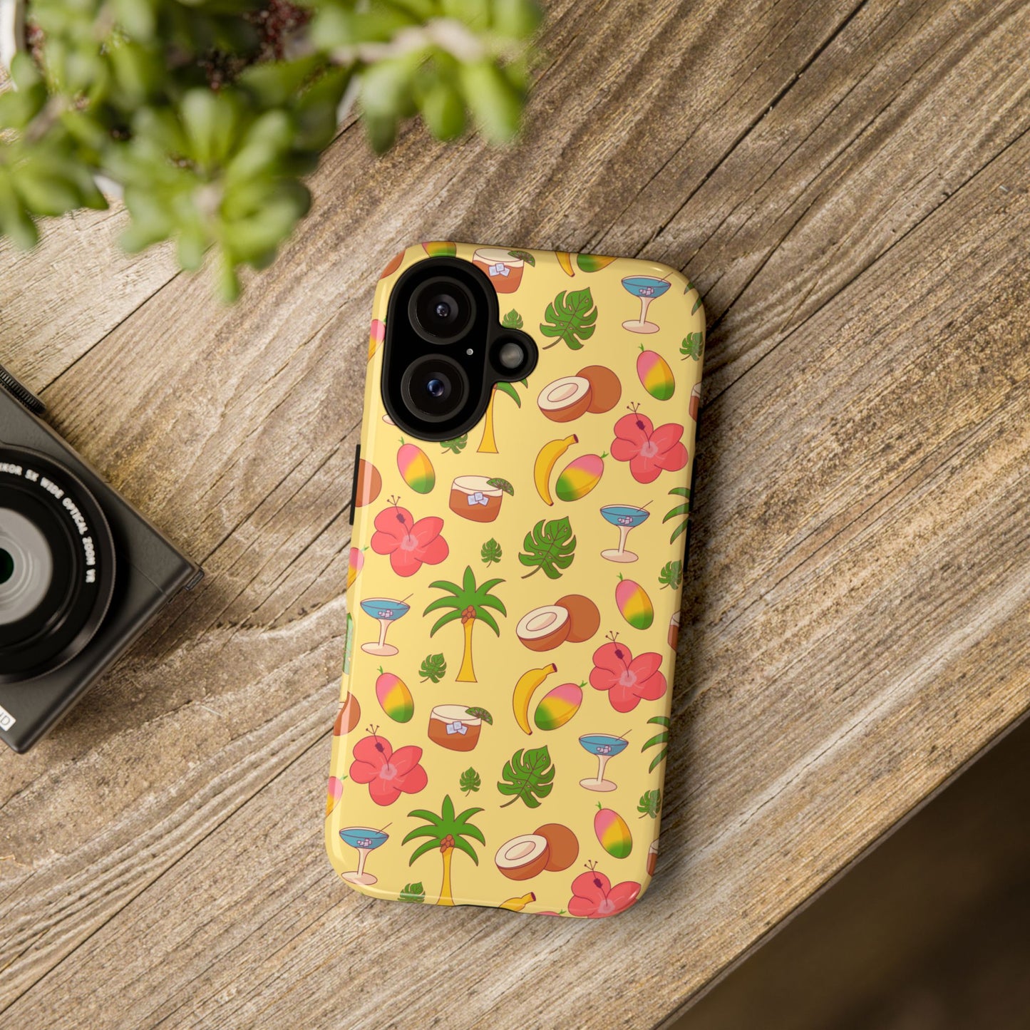 Tropical Cocktail Phone Case – Retro Summer Fruit & Palm Tree Pattern for iPhone & Samsung