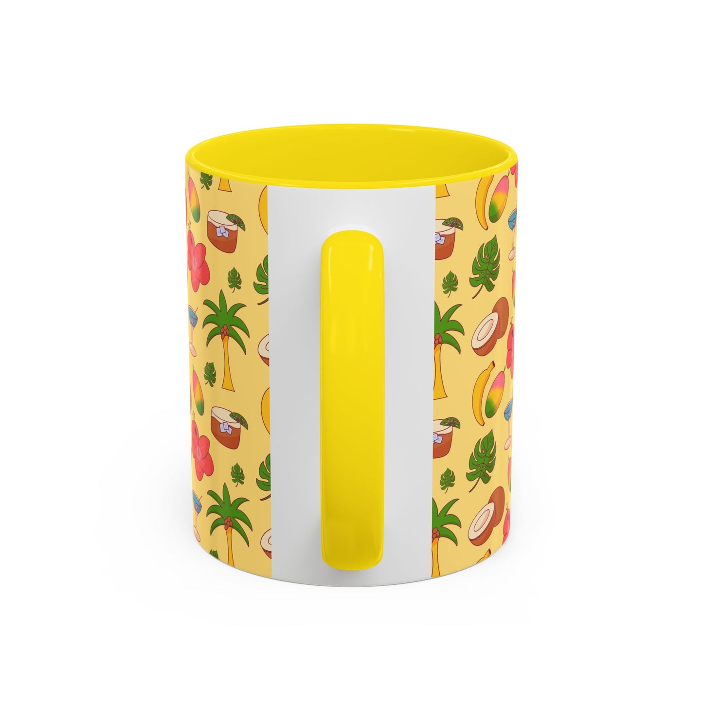 Tropical Pattern Coffee Mug — Pink Accent Beach Fruit & Palm Design (11oz)