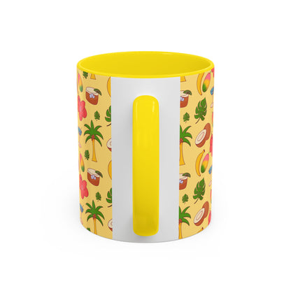 Tropical Pattern Coffee Mug — Pink Accent Beach Fruit & Palm Design (11oz)