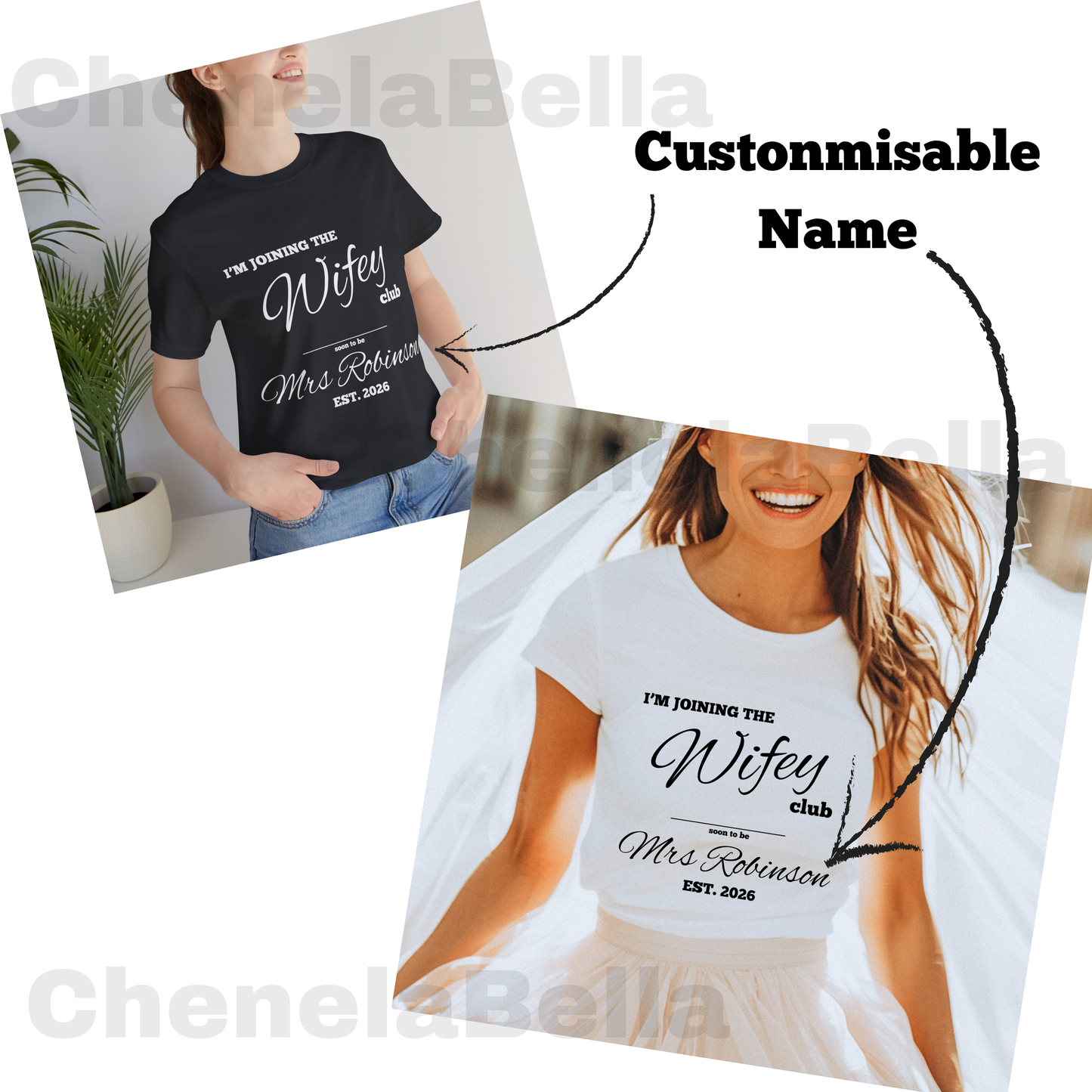 Custom "I'm Joining The Wifey Club" Bachelorette T-Shirt, Personalised Hen Party tshirt, Wedding Bride Gift, Matching Bridesmaid, Wifey shirt