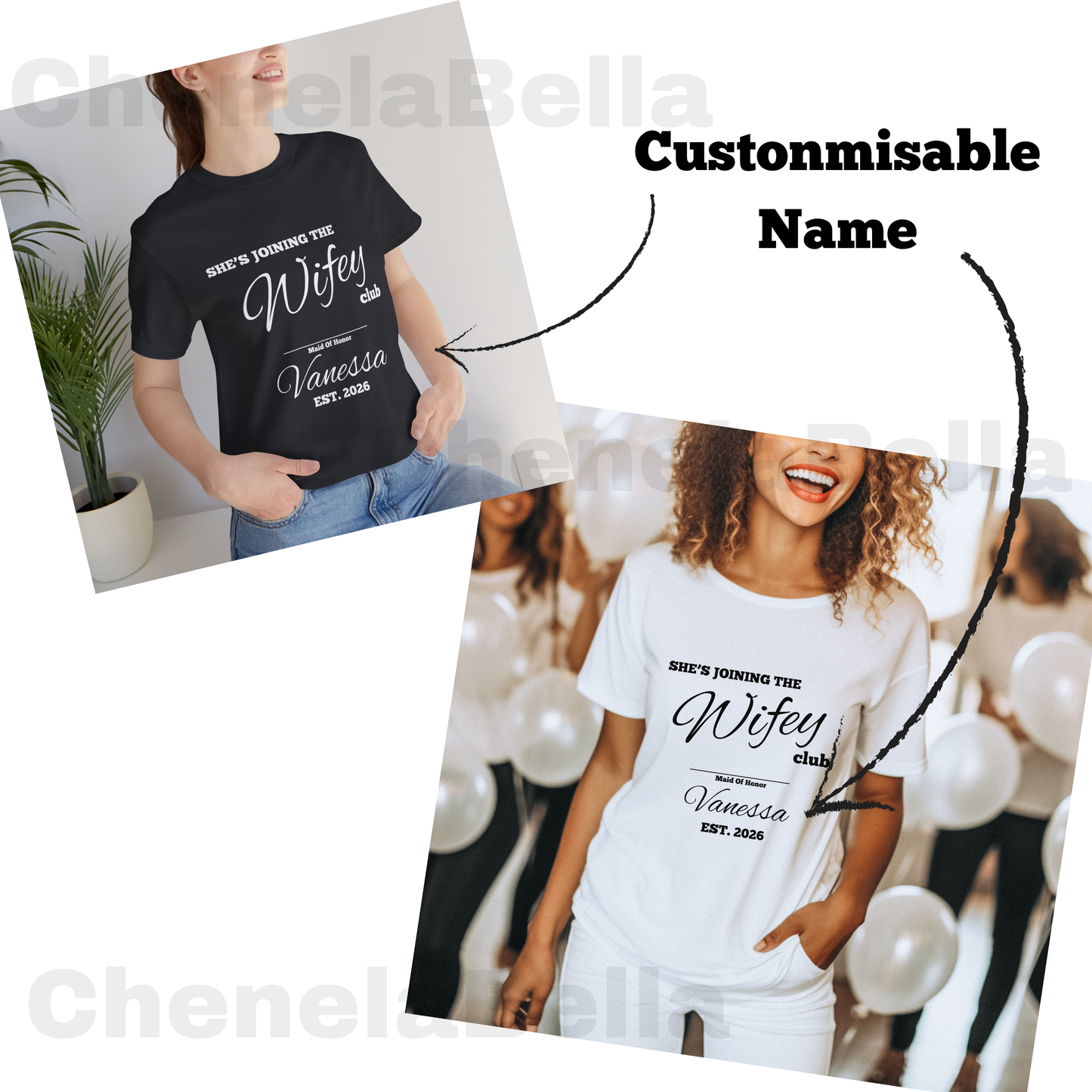 Custom Maid Of Honor She's Joining The Wifey Club Bachelorette T-Shirt, Personalised Hen Party, Maid of Honor Gift, Matching Bridesmaid