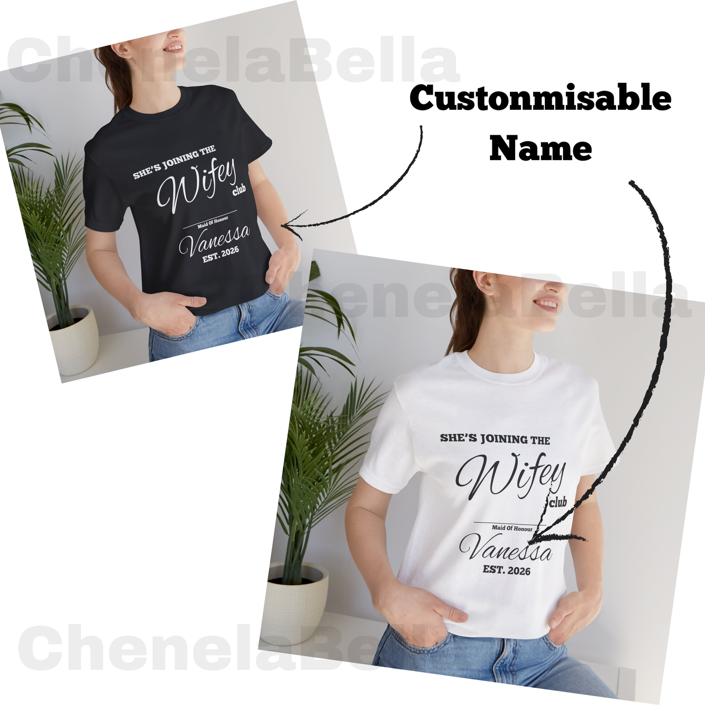 Custom Maid Of Honour She's Joining The Wifey Club Bachelorette T-Shirt, Personalised Hen Party, Maid of Honour Gift, Matching Bridesmaid