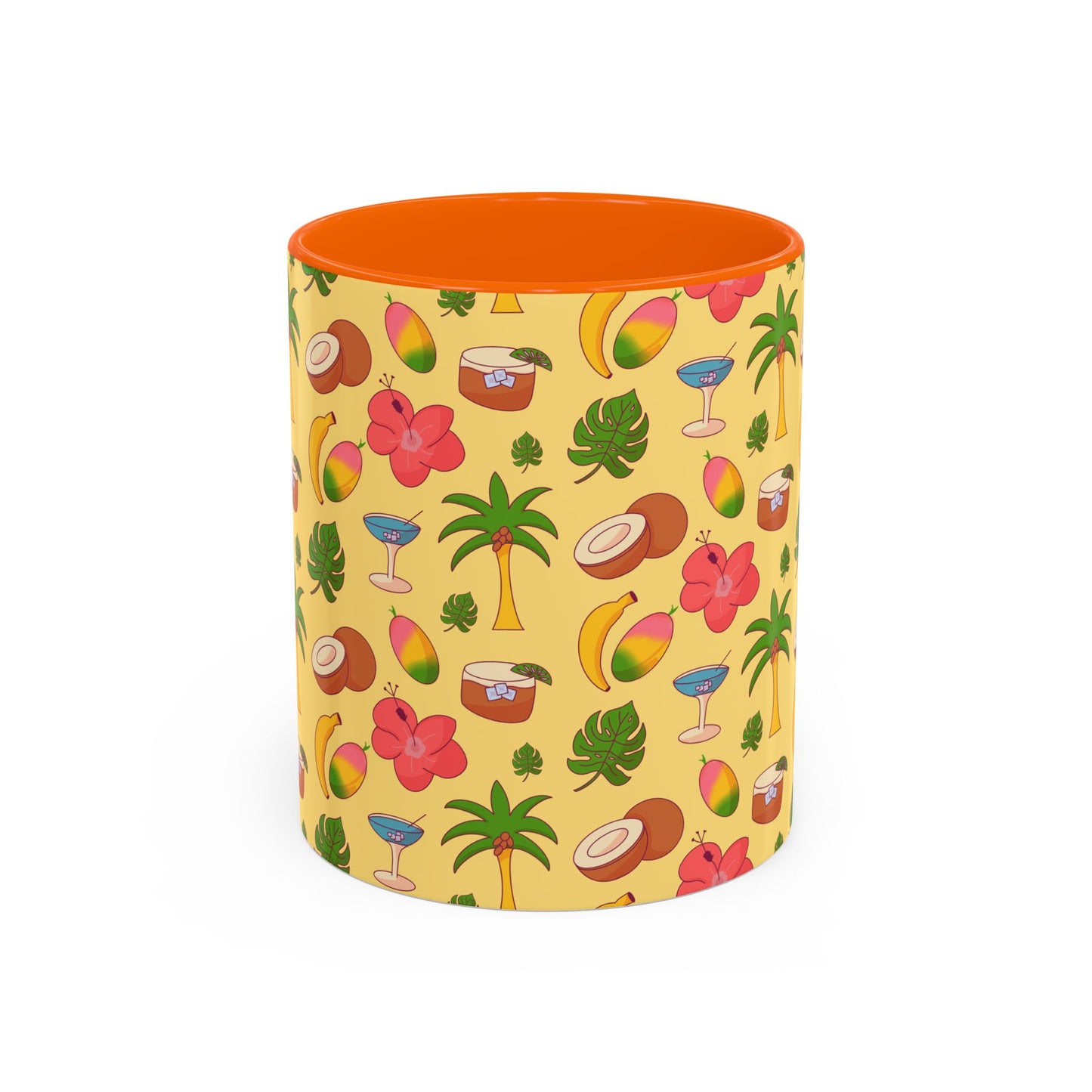 Tropical Pattern Coffee Mug — Pink Accent Beach Fruit & Palm Design (11oz)