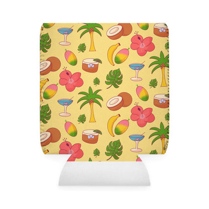 Tropical Dream Pattern Can Cooler Sleeve — Palm Trees, Coconuts & Hibiscus Drink Koozie