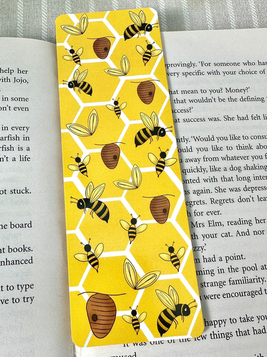 bumble bee, bee yourself traditional bookmark curved edge, bright yellow close up on book
