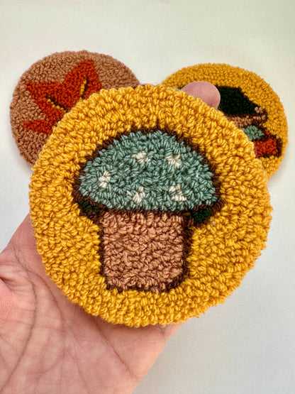 Punch Needle Acorn Coaster