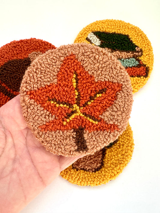Punch Needle Cozy Leaf Coaster