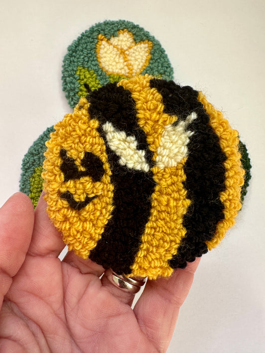 Punch Needle bee Car Coaster