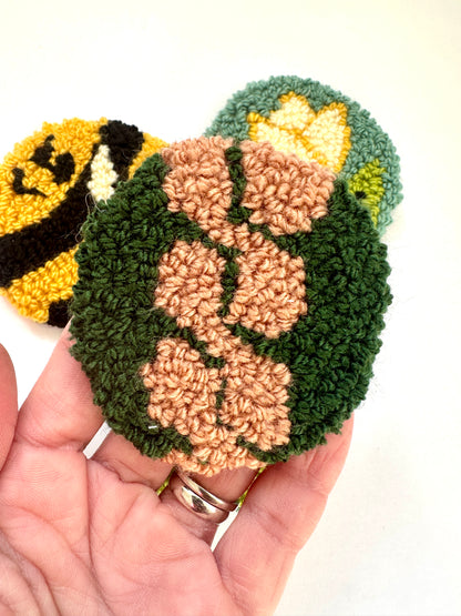 Punch Needle green patterned Car Coaster