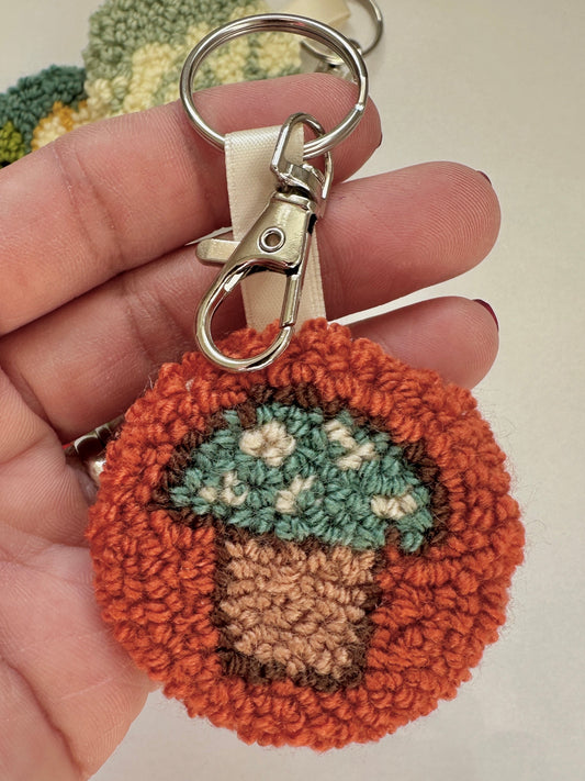 Mushroom Punch Needle Keyring
