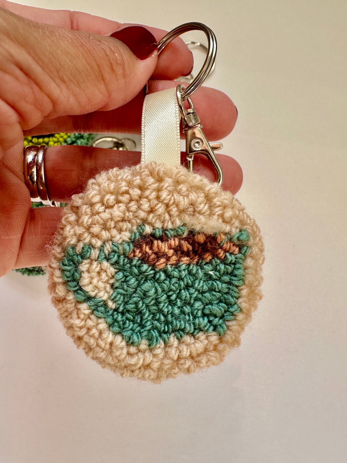 Cute Coffee Cup Punch Needle Keyring