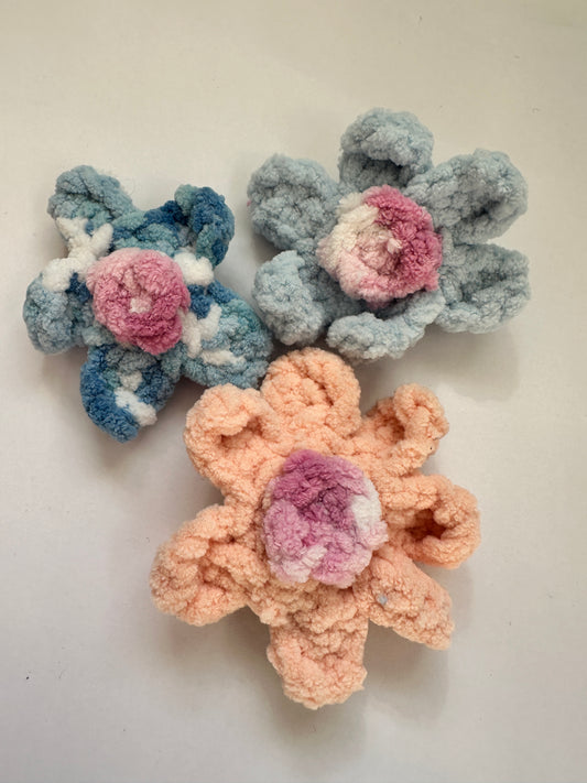 Cute Plush Pink Crochet Flower Hair Clip