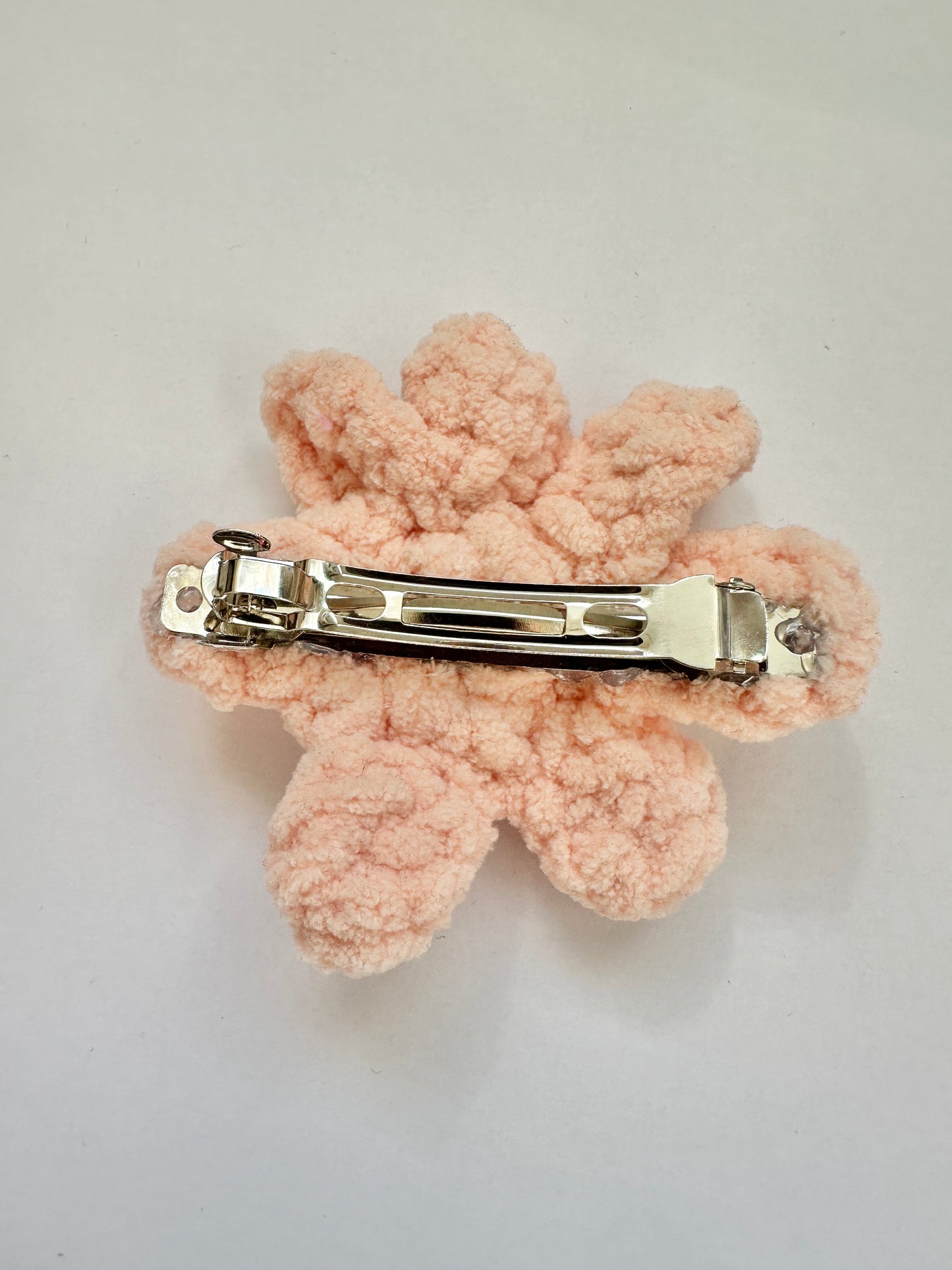 Cute Plush Pink Crochet Flower Hair Clip