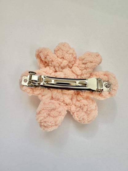 Cute Plush Pink Crochet Flower Hair Clip
