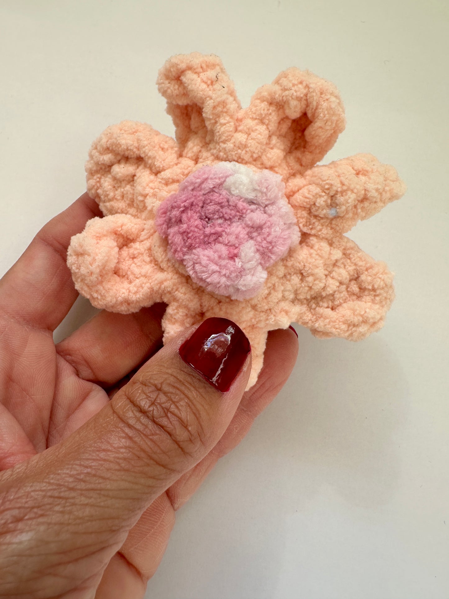 Cute Plush Pink Crochet Flower Hair Clip
