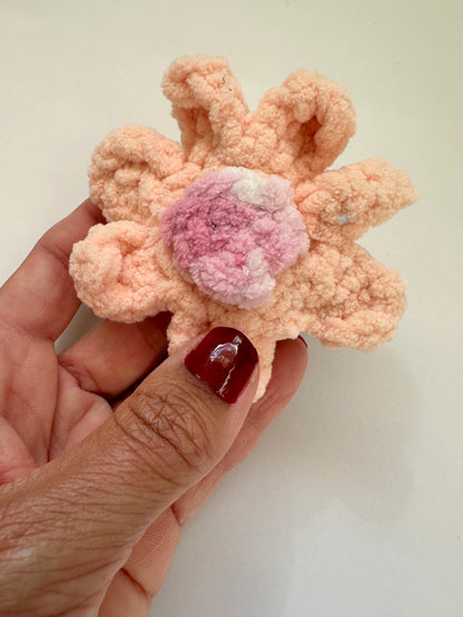 Cute Plush Pink Crochet Flower Hair Clip