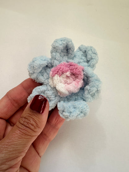 Cute Plush Blue Crochet Flower Hair Clip