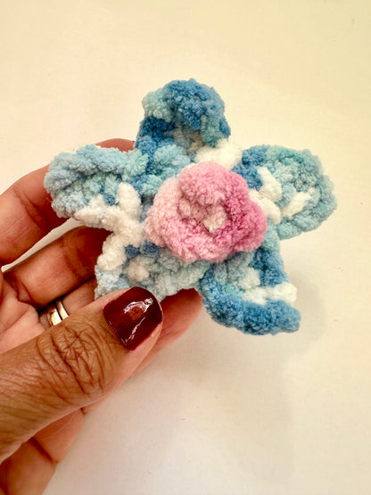 Cute Plush Pink Crochet Flower Hair Clip