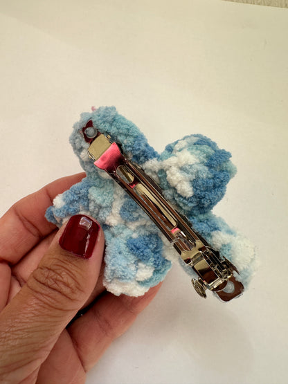 Cute Plush Pink Crochet Flower Hair Clip