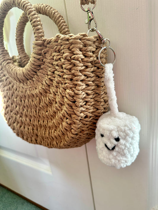 Cute Plush Crochet White Marshmallow keyring