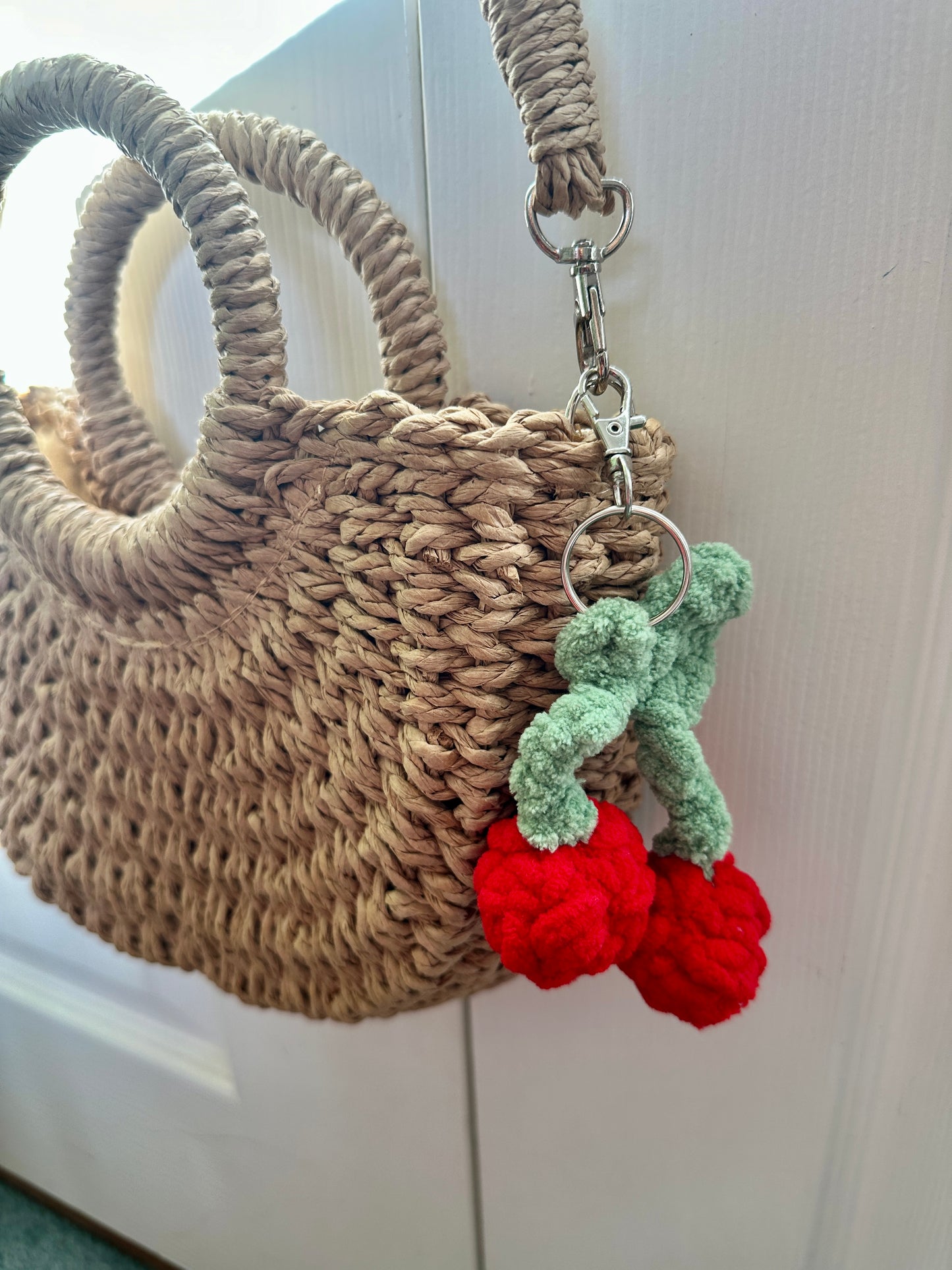 Cute Plush Crochet cherries keyring