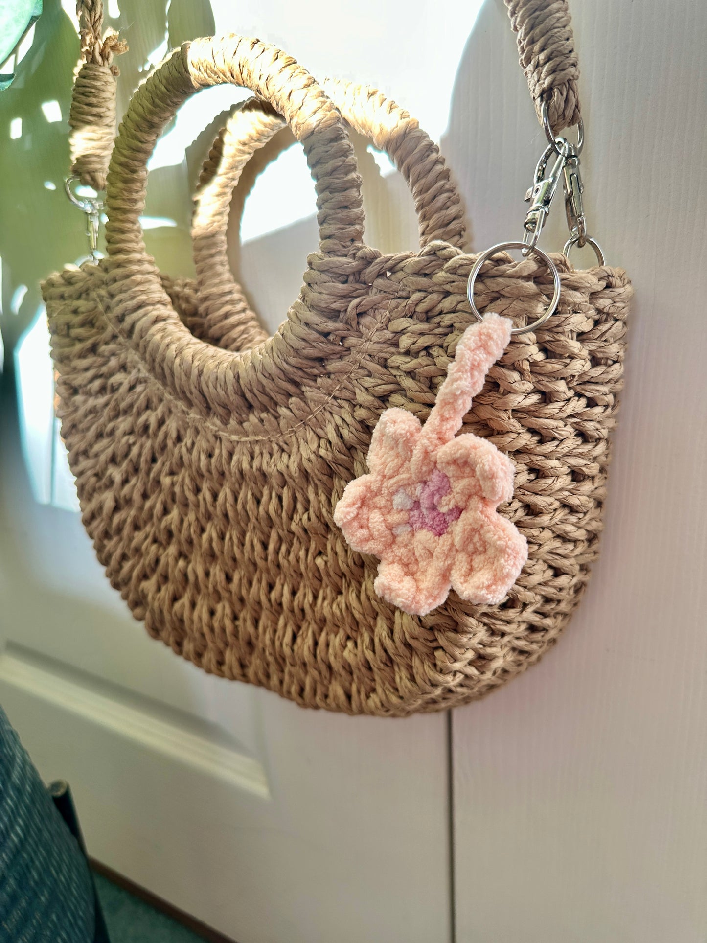 Cute Plush Pink Crochet Flower Key Ring