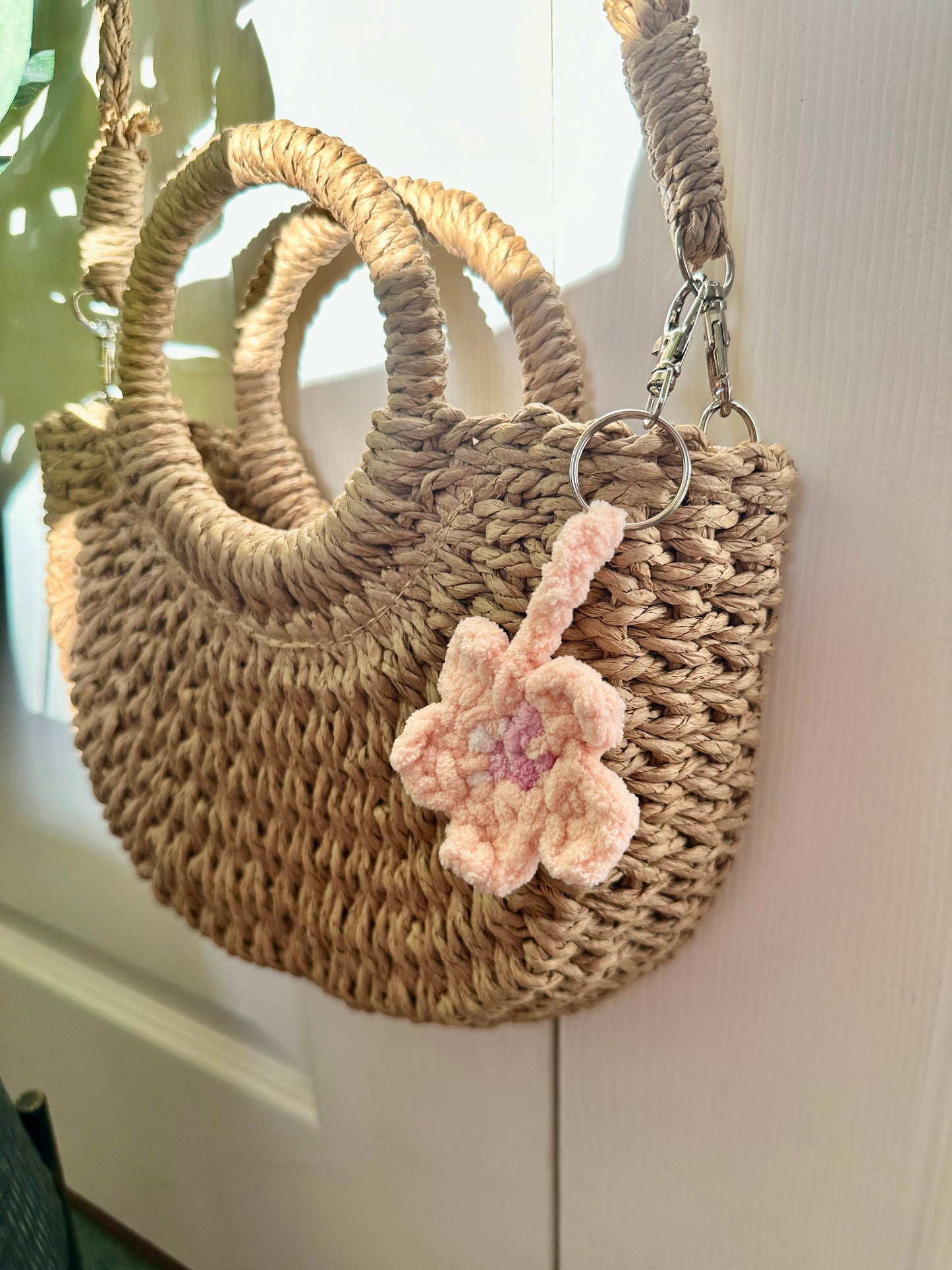 Cute Plush Pink Crochet Flower Key Ring